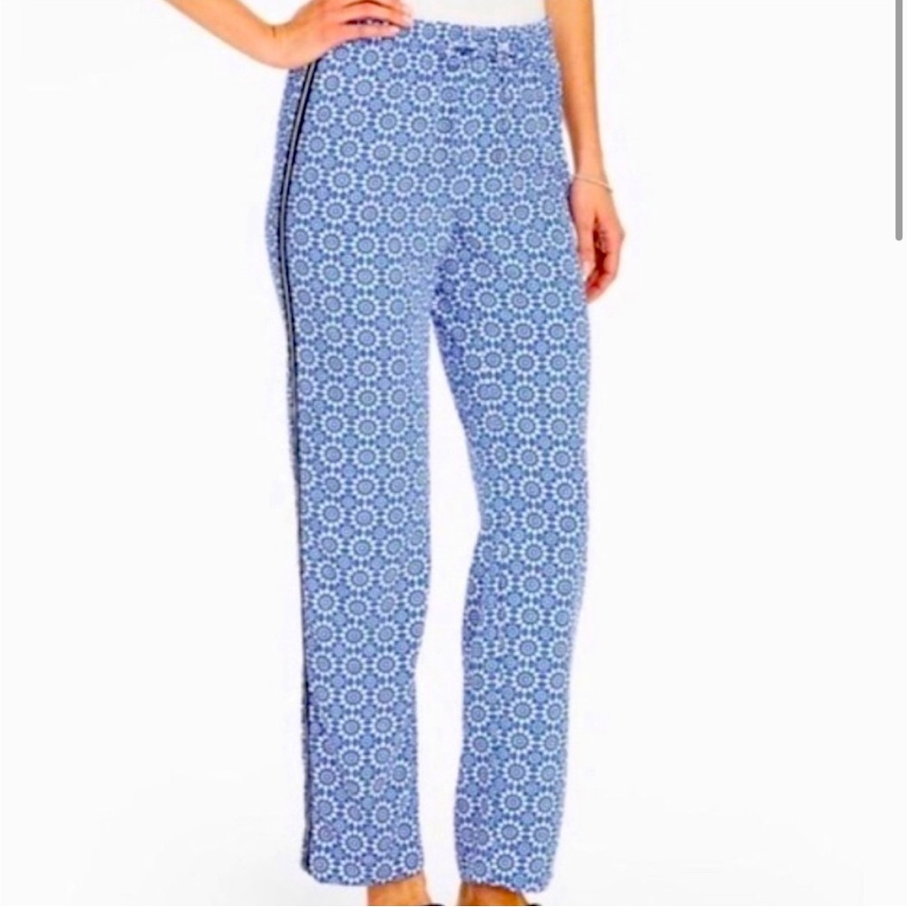 Blue Patterned Wide-Leg Pants